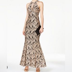 Nightway Sparkly Lace Gold/Black Mermaid Prom Dress NWOT